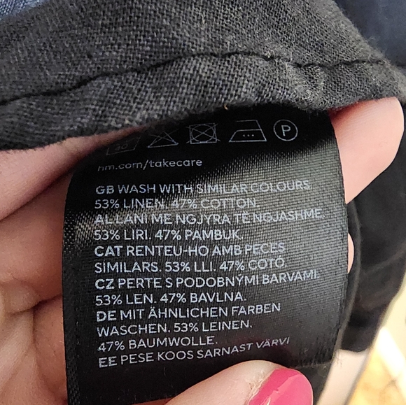 Linen black oversized shirt, with collar, linen Cotton blend, h&m, v-neck - Picture 4 of 6